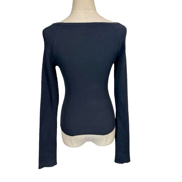 DISSH Wells Wide U Shaped Long Sleeve Ribbed Knit Top Sweater in Black - Picture 9 of 11